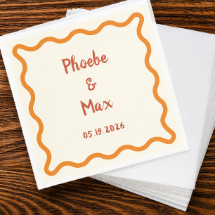 Handwritten Whimsical Wavy Border 70s Wedding Napkin