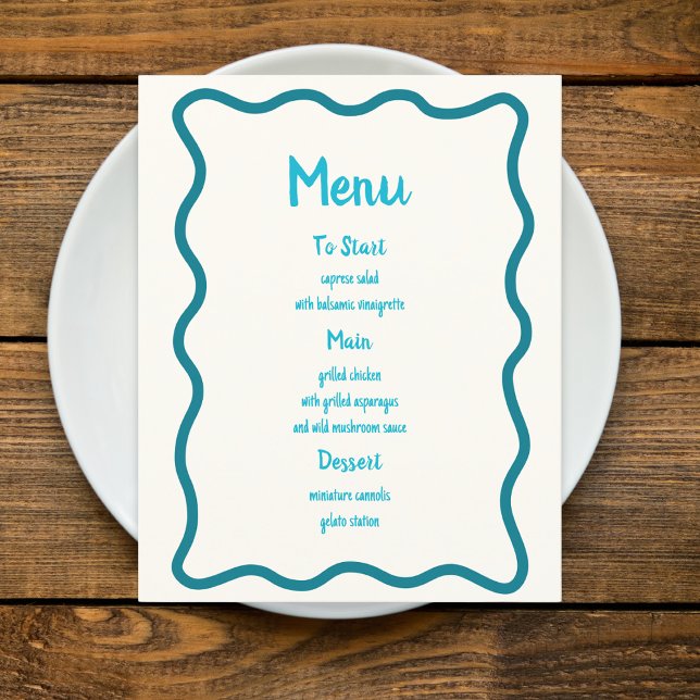 Handwritten Whimsical Wavy Border Fun Wedding Menu (Creator Uploaded)