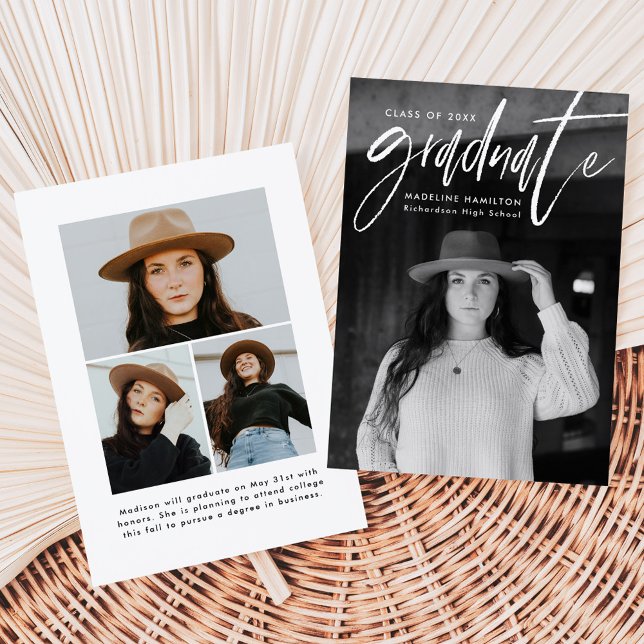 Handwritten White Brush Script 4 Photo Graduation Announcement (Creator Uploaded)