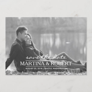 Handwritten White Script Save the Date Photo