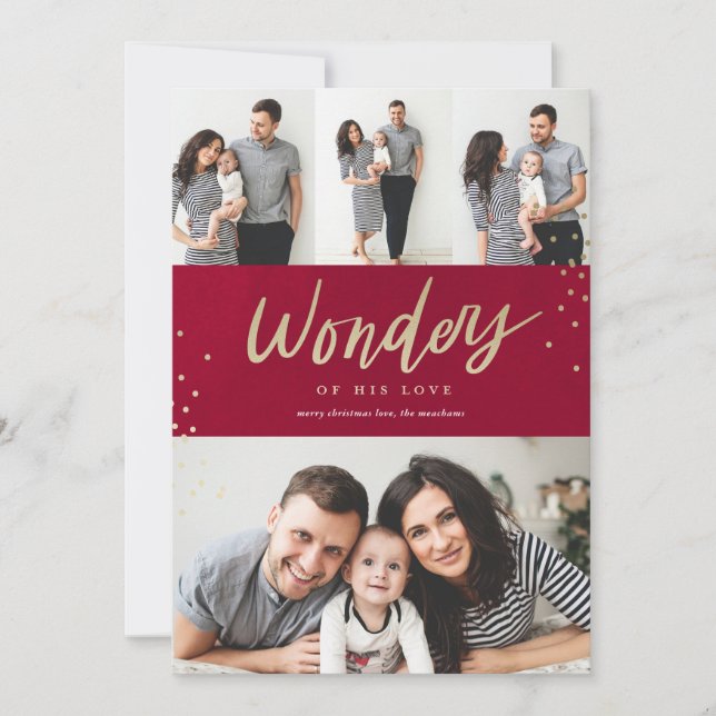Handwritten Wonders of His Love Photo Christmas Holiday Card (Front)