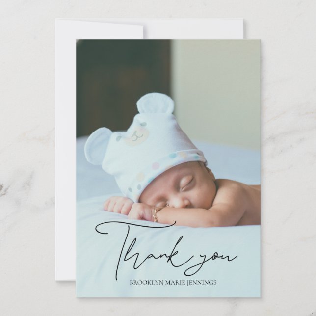 Handwritten Your Photo Baby Shower Thank You   Card (Front)