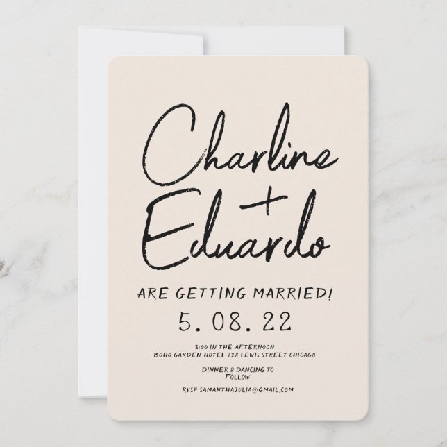 Handwritting Retro Contemporary Art Wedding  Invitation (Front)