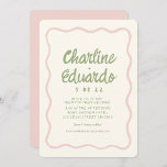 Handwritting Wavy Green Pastel Colour Wedding  Invitation<br><div class="desc">Handwriting Pastel Retro Simple Green Wavy Wedding invitation</div>