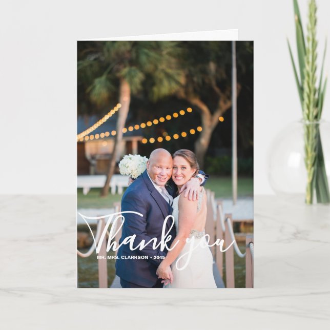 Handwritting with Heart Portrait Photo Wedding Card (Front)