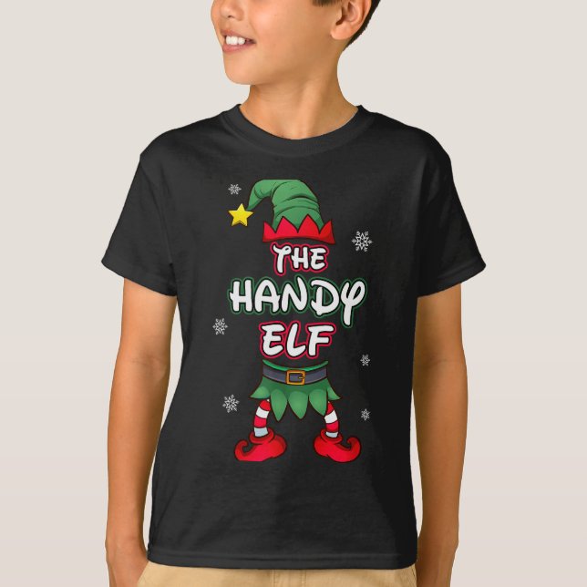 Handy Elf Christmas Pajamas Pjs Matching Family Gr T-Shirt (Front)