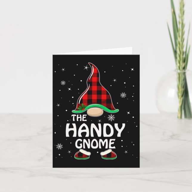 Handy Gnome Buffalo Plaid Matching Family Christma Card (Front)