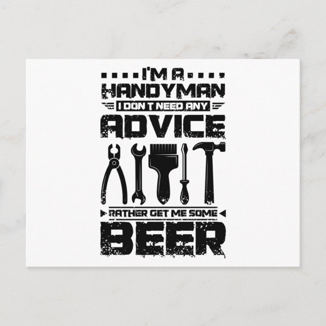 Handyman and Beer Postcard (Front)