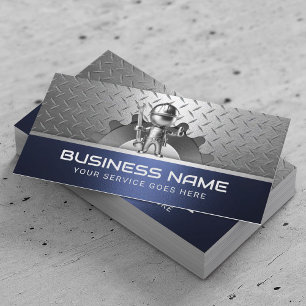 Handyman Auto Repair Blue Metal Mechanic Business Card