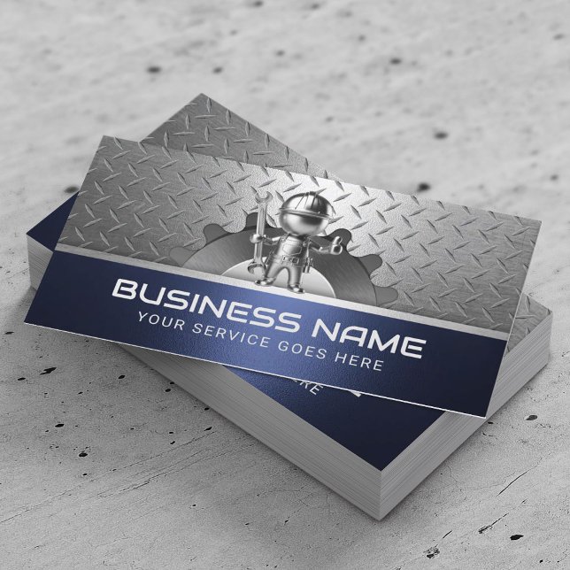 Handyman Auto Repair Blue Metal Mechanic Business Card (Creator Uploaded)