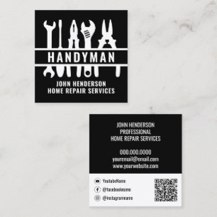 Handyman Back White Qr Code Home Repair Services Square Business Card