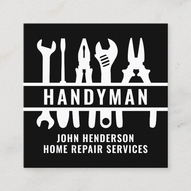 Handyman Back White Qr Code Home Repair Services Square Business Card (Front)