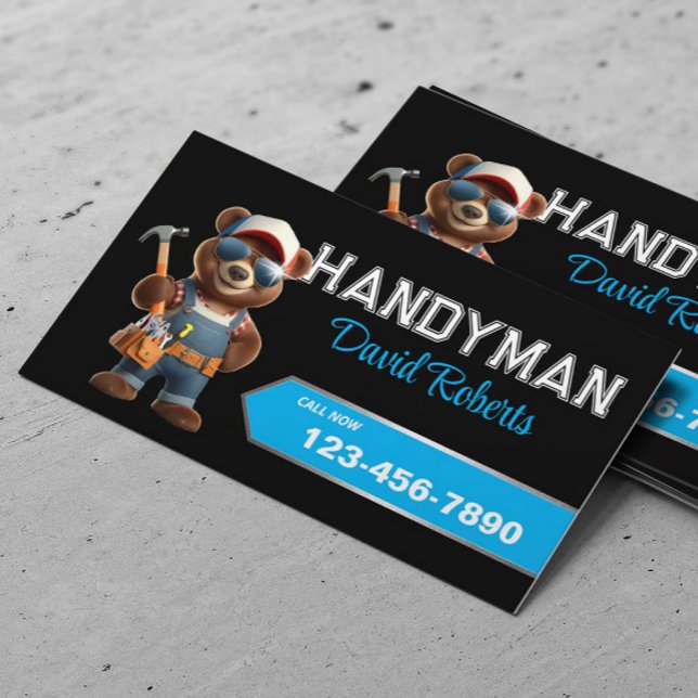 Handyman Bear Carpenter House Repair Plain Black Business Card (Creator Uploaded)