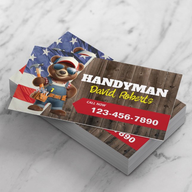 Handyman Bear Repair Maintenance Service Patriotic Business Card (Creator Uploaded)