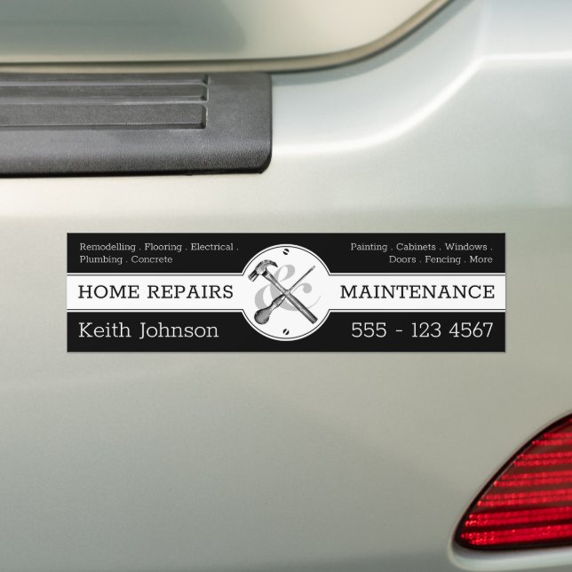 Handyman Black Modern Professional Construction Bumper Sticker (On Car)
