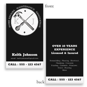 Handyman Black Professional Custom Monogram Logo Business Card