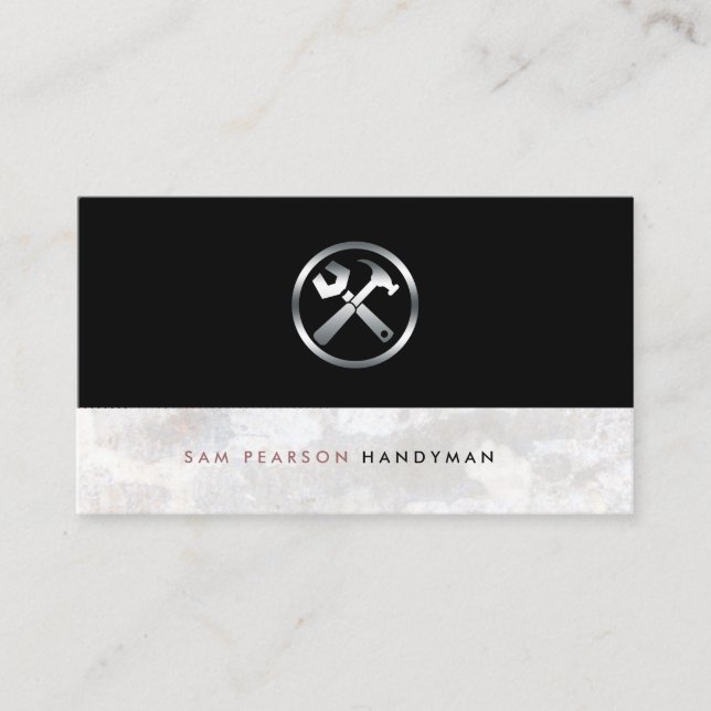 Handyman Bold Silver Repair Tools Icon Elegant Business Card (Front)