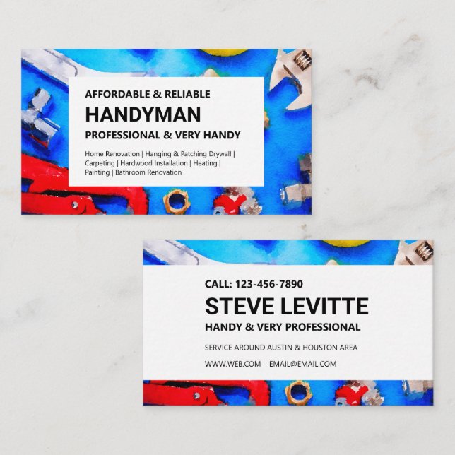 Handyman Business Card - Plumbing Tools (Front/Back)