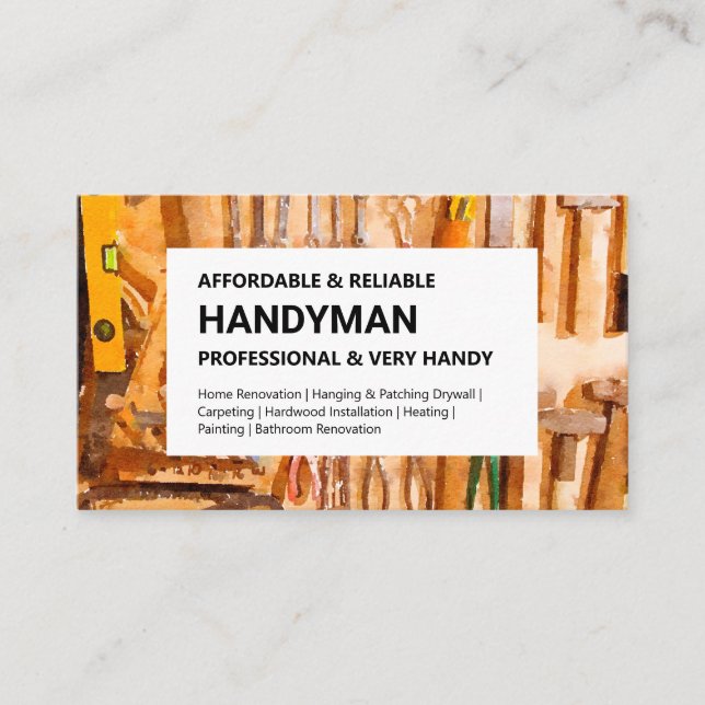 Handyman Business Card - Tools Wall on White (Front)