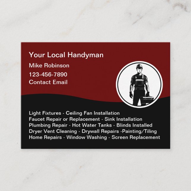 Handyman Business Cards With List Of Services (Front)