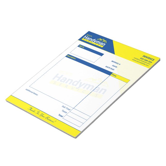 Handyman Business Invoice Pad - Home Business (Angled)