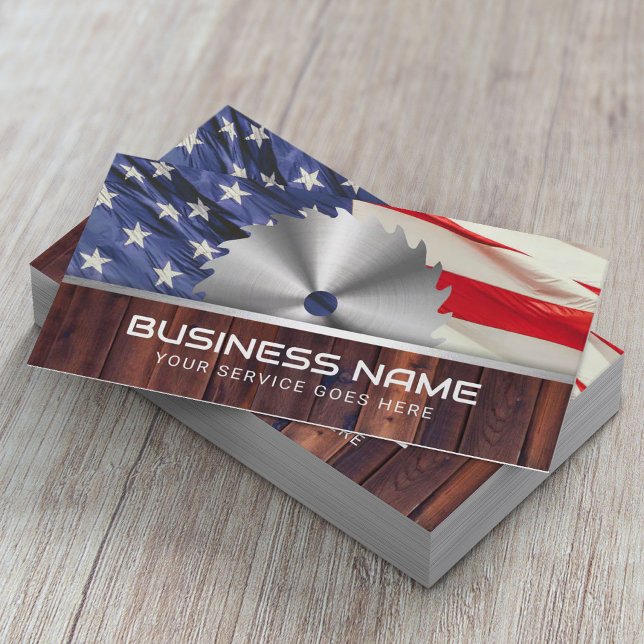 Handyman Carpenter Circular Saw Blade Patriotic Business Card (Creator Uploaded)