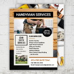 Handyman Carpenter Home Renovations Services Flyer<br><div class="desc">Got a hammer in hand and a passion for transforming homes? This flyer is your new best friend! Featuring a rugged pine wood panelling design that screams "professional" and "masculine, " this set is all about getting your handyman or carpentry services noticed. Whether you're the go-to guy for home renovations,...</div>
