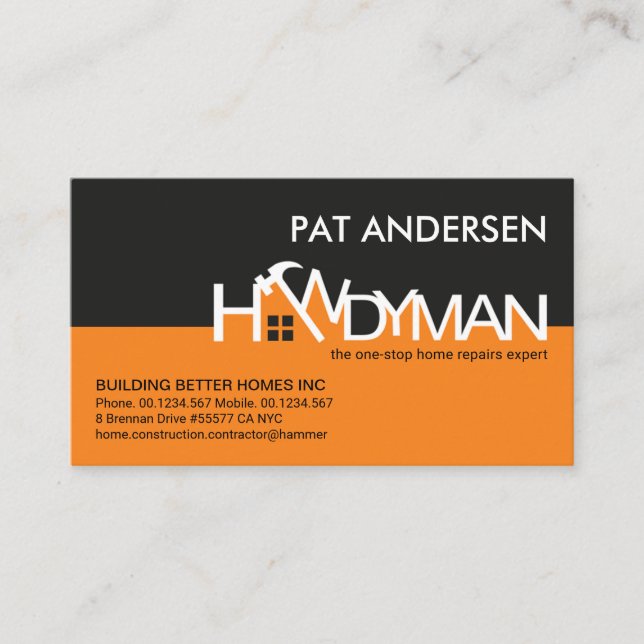 handyman, construction, contractor, home construct business card (Front)