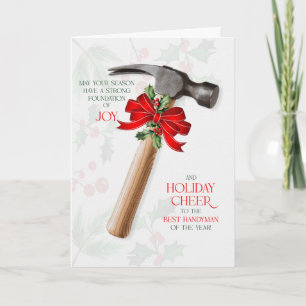 Handyman Construction Hammer Joy and Cheer Holiday Card