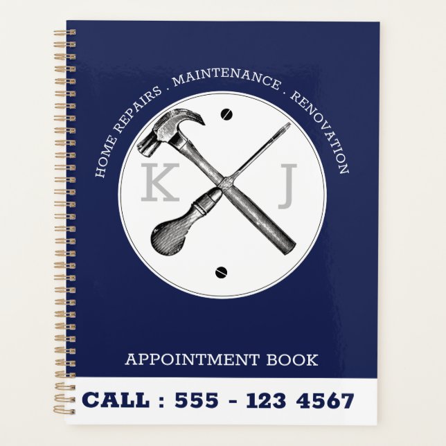 Handyman Construction Navy Blue Custom Appointment Planner (Front)
