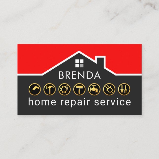 Handyman Construction Service Rooftop Frame Business Card (Front)