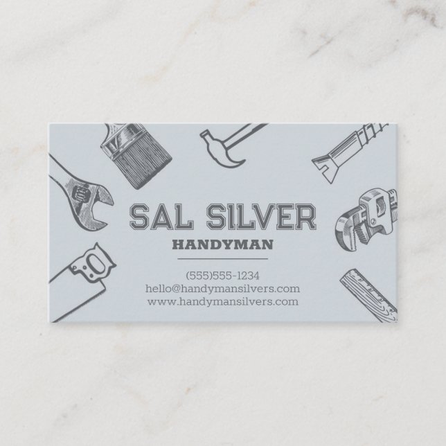 Handyman Construction Tools Silver Business Card (Front)