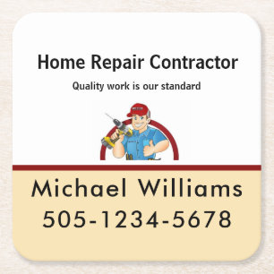 Handyman Contractor Home Repair office Square Paper Coaster