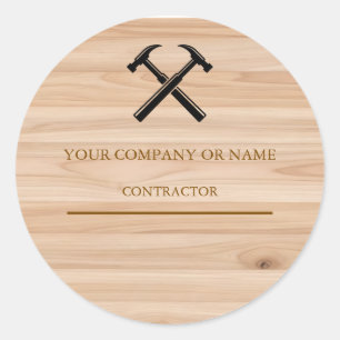 Handyman Contractor Rustic Wood Hammer Logo Classic Round Sticker