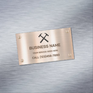 Handyman Contractor Rustic Wood Hammer Logo Magnetic Business Card