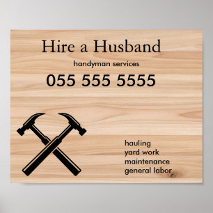 Handyman Contractor Rustic Wood Hammer Logo Poster