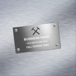 Handyman Contractor Silver metallic Hammer Logo Magnetic Business Card