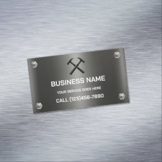 Handyman Contractor Silver metallic Hammer Logo Magnetic Business Card
