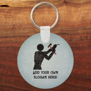 Handyman - DIY Guy with hammer - Add own name/text Key Ring