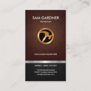 Handyman Fine Wood Grain Gold Hammer Logo Business Card