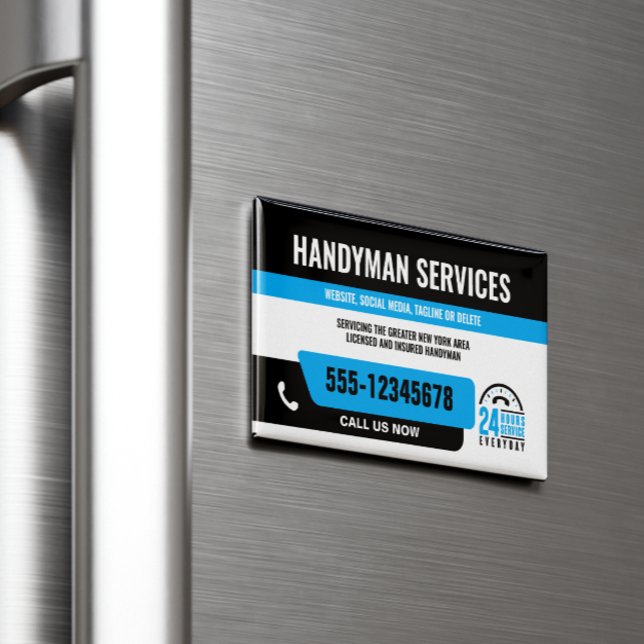 HANDYMAN FIX IT GUY URGENT REPAIR  BLACK BLUE 	Magnetic BUSINESS CARD (Creator Uploaded)