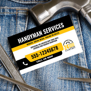 HANDYMAN FIX IT GUY URGENT REPAIR BLACK YELLOW BUSINESS CARD