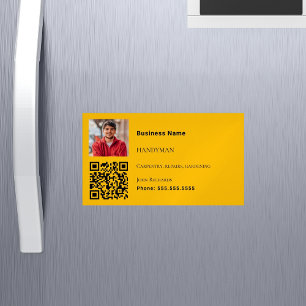 Handyman golden yellow photo QR code Magnetic Business Card