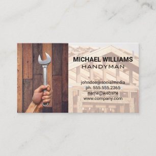Handyman holding Wrench Construction Site Business Card