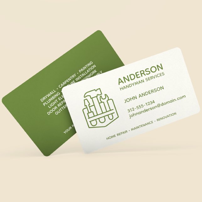 Handyman Home Repair Business Olive Green Custom Business Card (Creator Uploaded)
