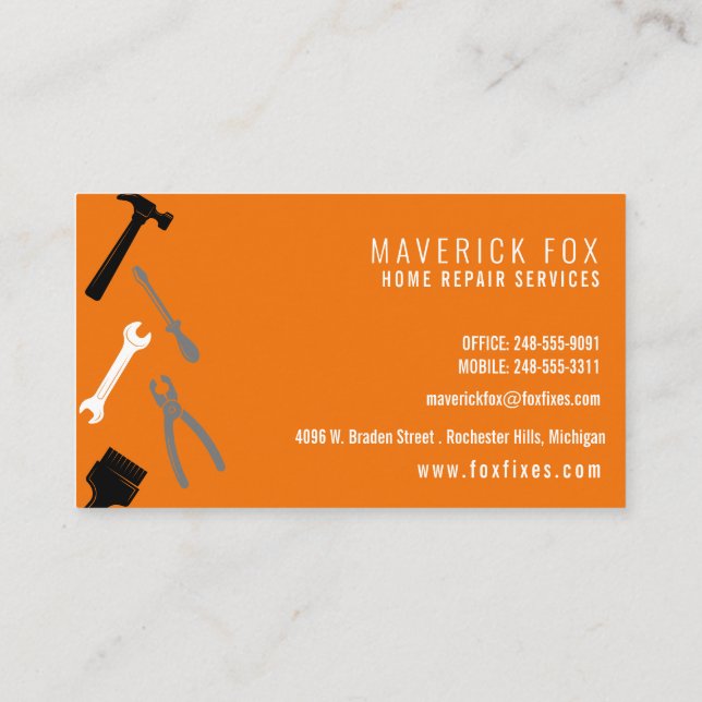 Handyman Home Repair Clean Modern Simple Tools  Bu Business Card (Back)