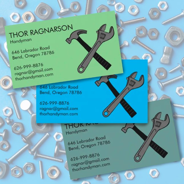 Handyman Home Repair Construction Wrench Hammer  Business Card (Handyman custom business card with illustration of wrench and hammer. Add your own text change color)