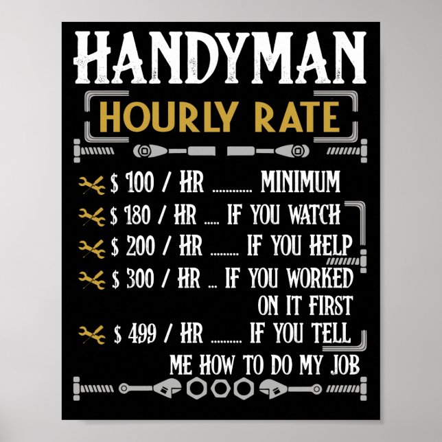 Handyman Hourly Rate Funny Handyman Gifts Poster (Front)