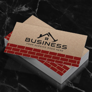 Handyman House Repair Service Red Bricks Kraft Business Card