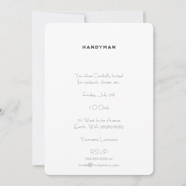 Handyman [Letterpress Style] Invitation (Front)